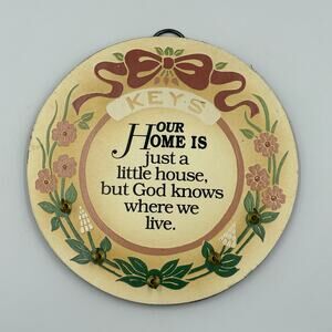 Vintage Religious God Knows Where We Live Little House Key Holder Wall Hooks